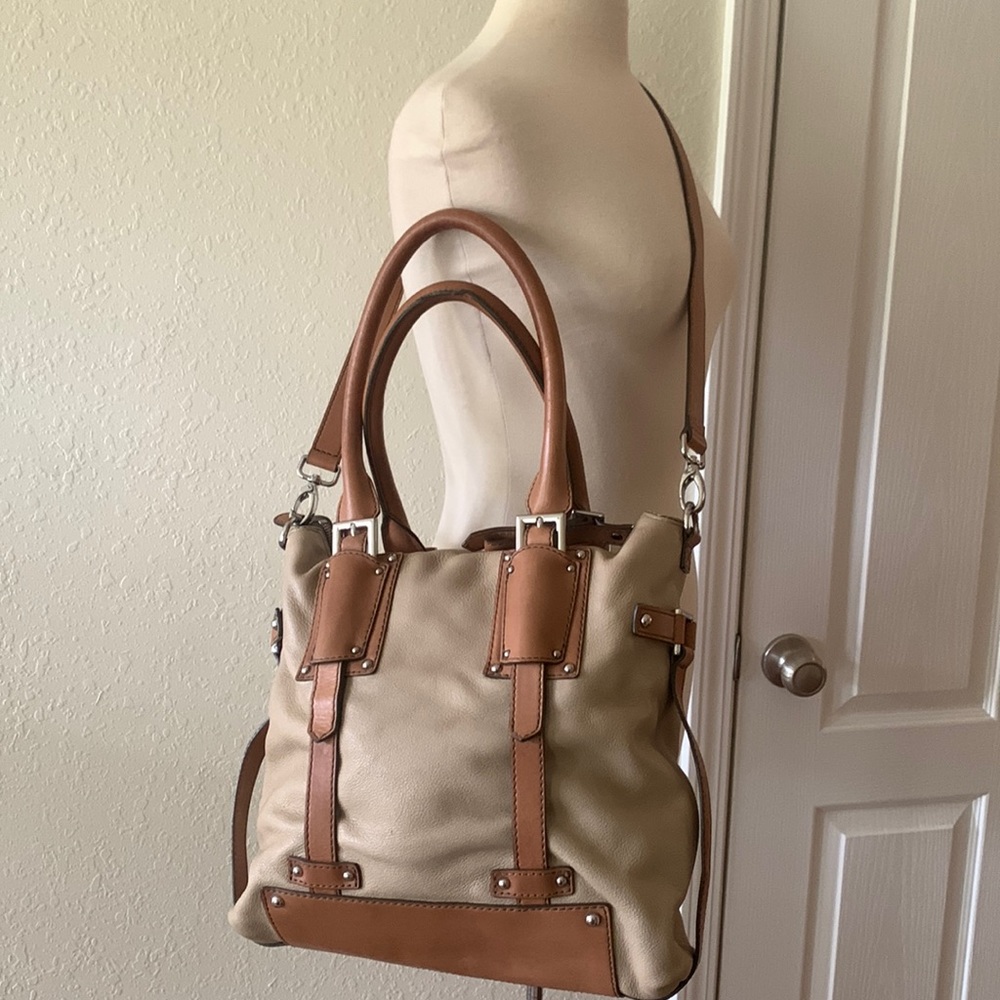 Banana Republic Tan Two Tone Leather Handbag Purse Bag Large Vintage